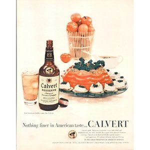 1956 Calvert Reserve American Whiskey Vintage Print Ad Hors D'Oeuvres Party 50s
